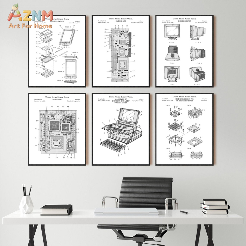 Tech Office Wall - AZNM Computer Moederbord Patent Canvas Schilderij